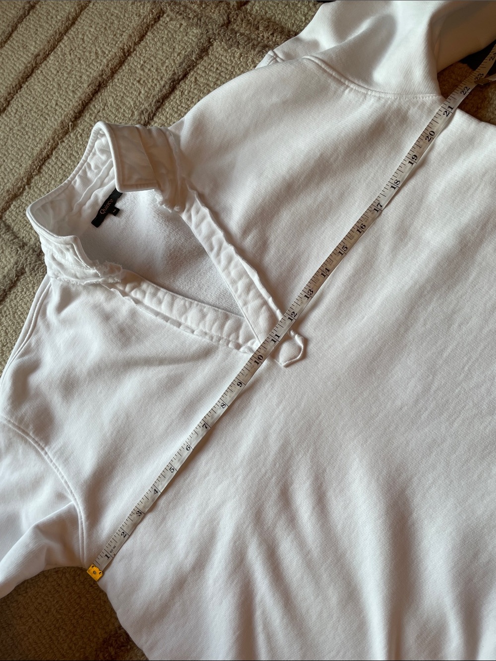 Quince Organic Cotton White Pullover Sweatshirt Relaxed Collared V-Neck Sz M - Picture 8 of 9